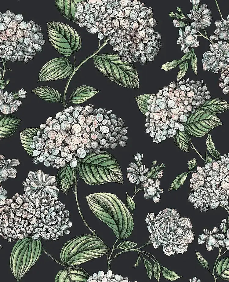 Carta da parati Ramo di Ortensia Pastel on Charcoal Cole & Son