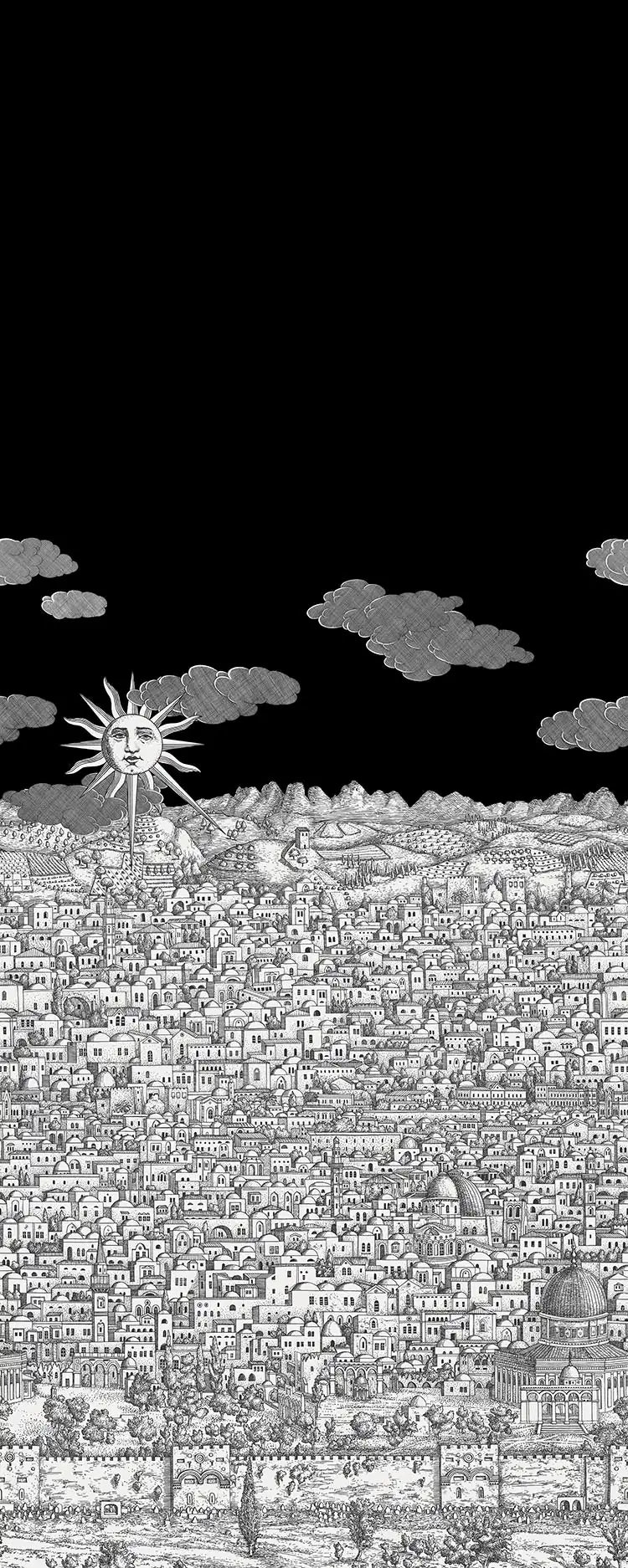 Carta da parati Vista Mediterranea Charcoal Sky Cole & Son
