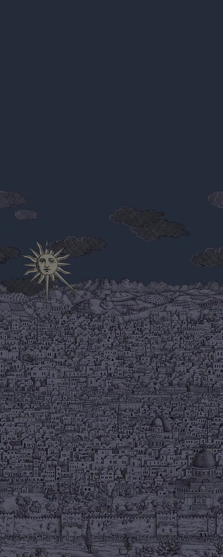 Carta da parati Vista Mediterranea Midnight with Gilver Sun Cole & Son