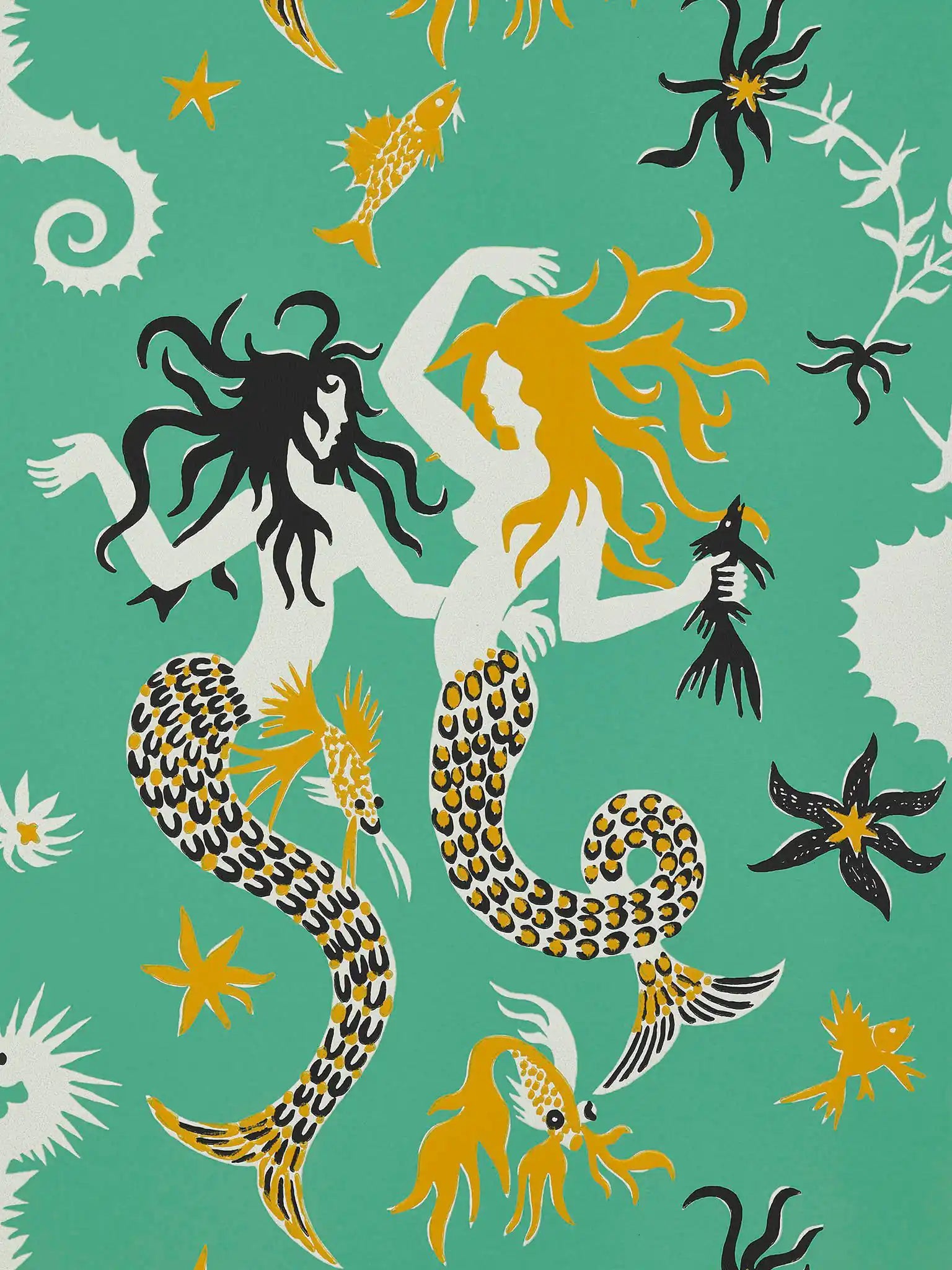 carta da parati con sirene Pierre Frey.