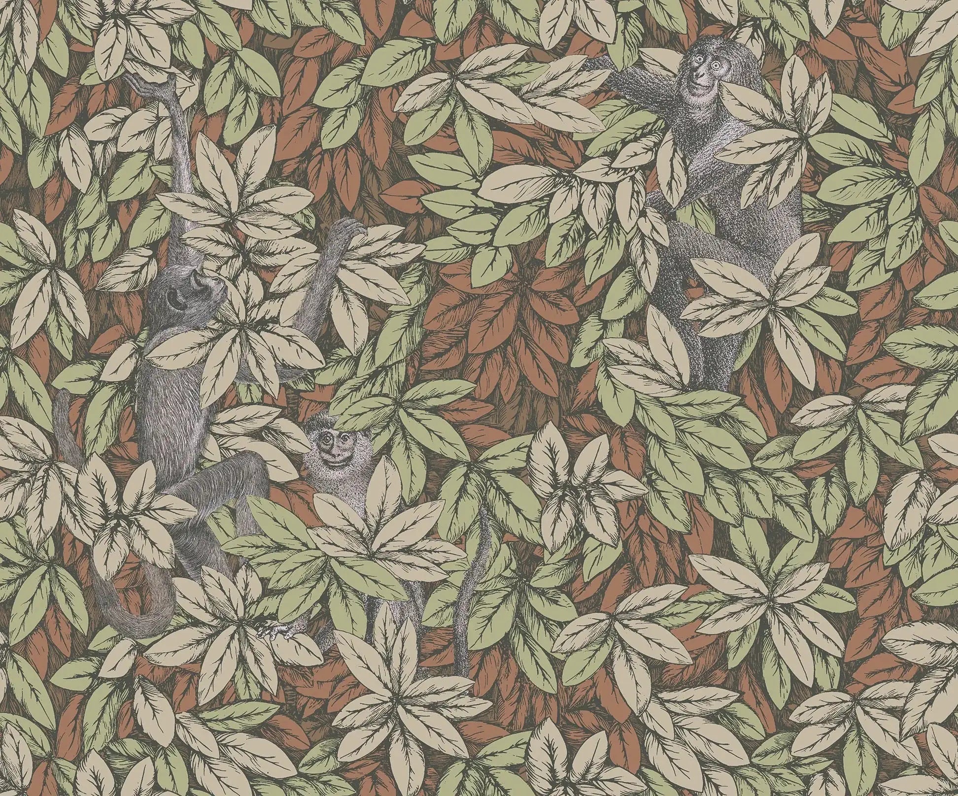 Carta da parati Foglie e Scimmie Olive and Orange Cole & Son