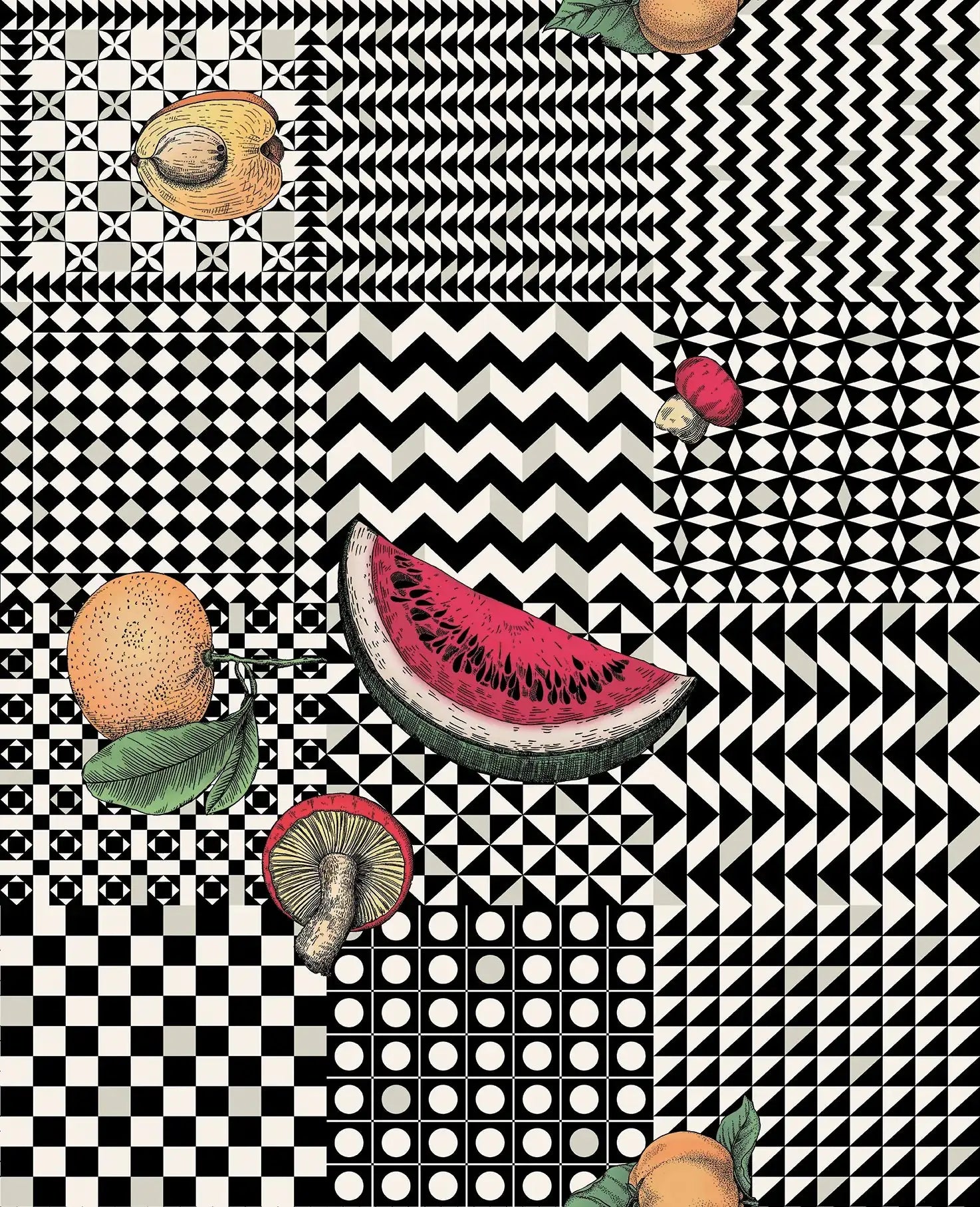 Carta da parati Frutta e Geometrico Black White and Multi Cole & Son