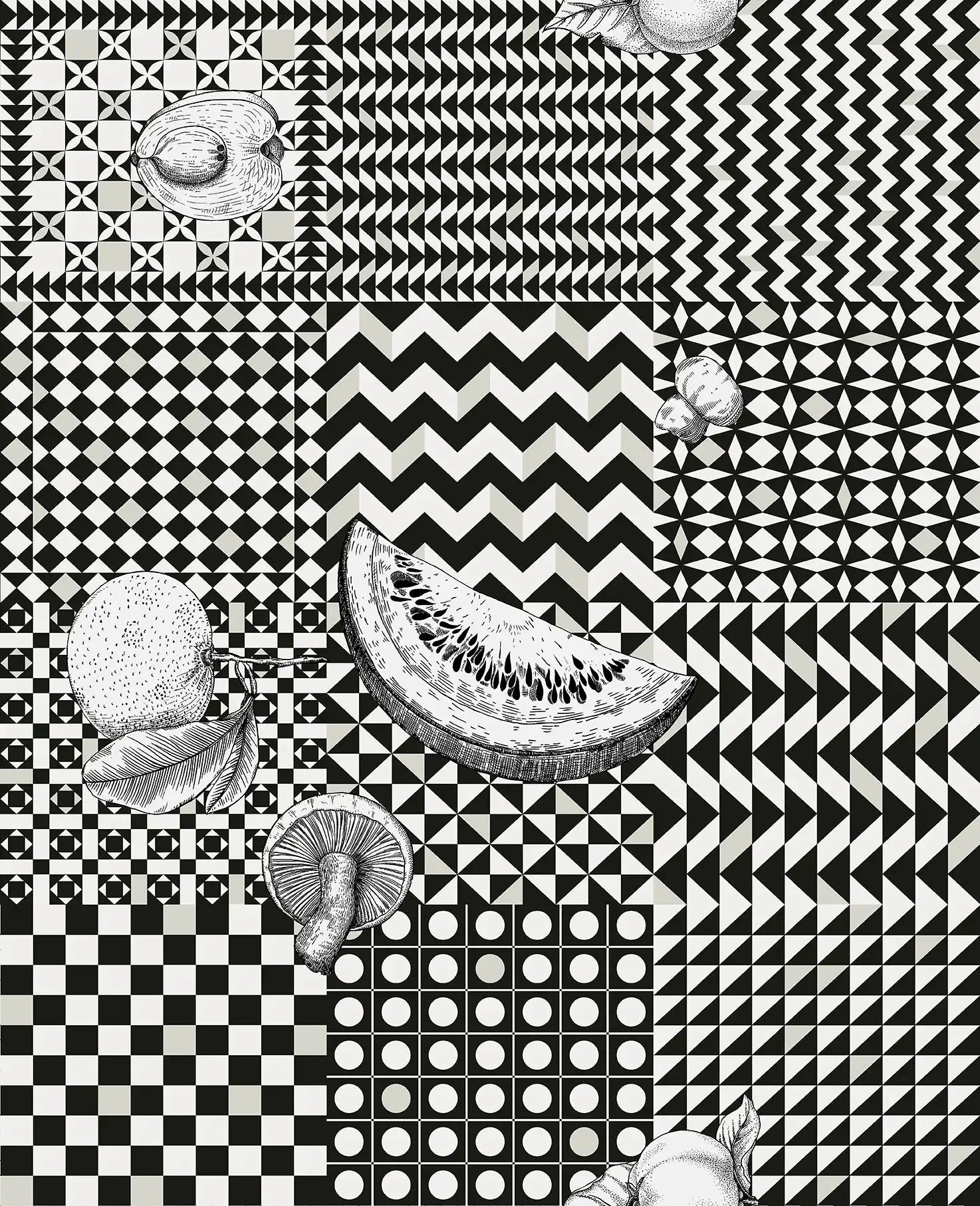 Carta da parati Frutta e Geometrico Black and White Cole & Son