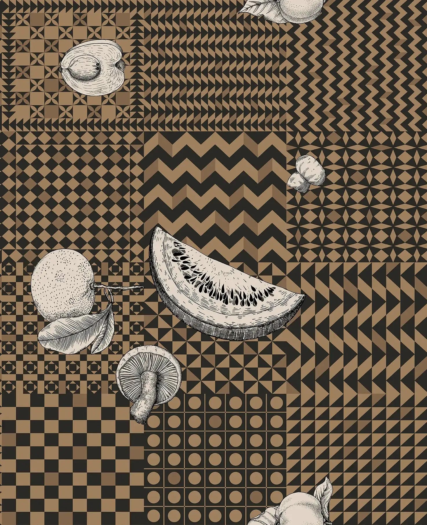 Carta da parati Frutta e Geometrico Black White and Gold Cole & Son