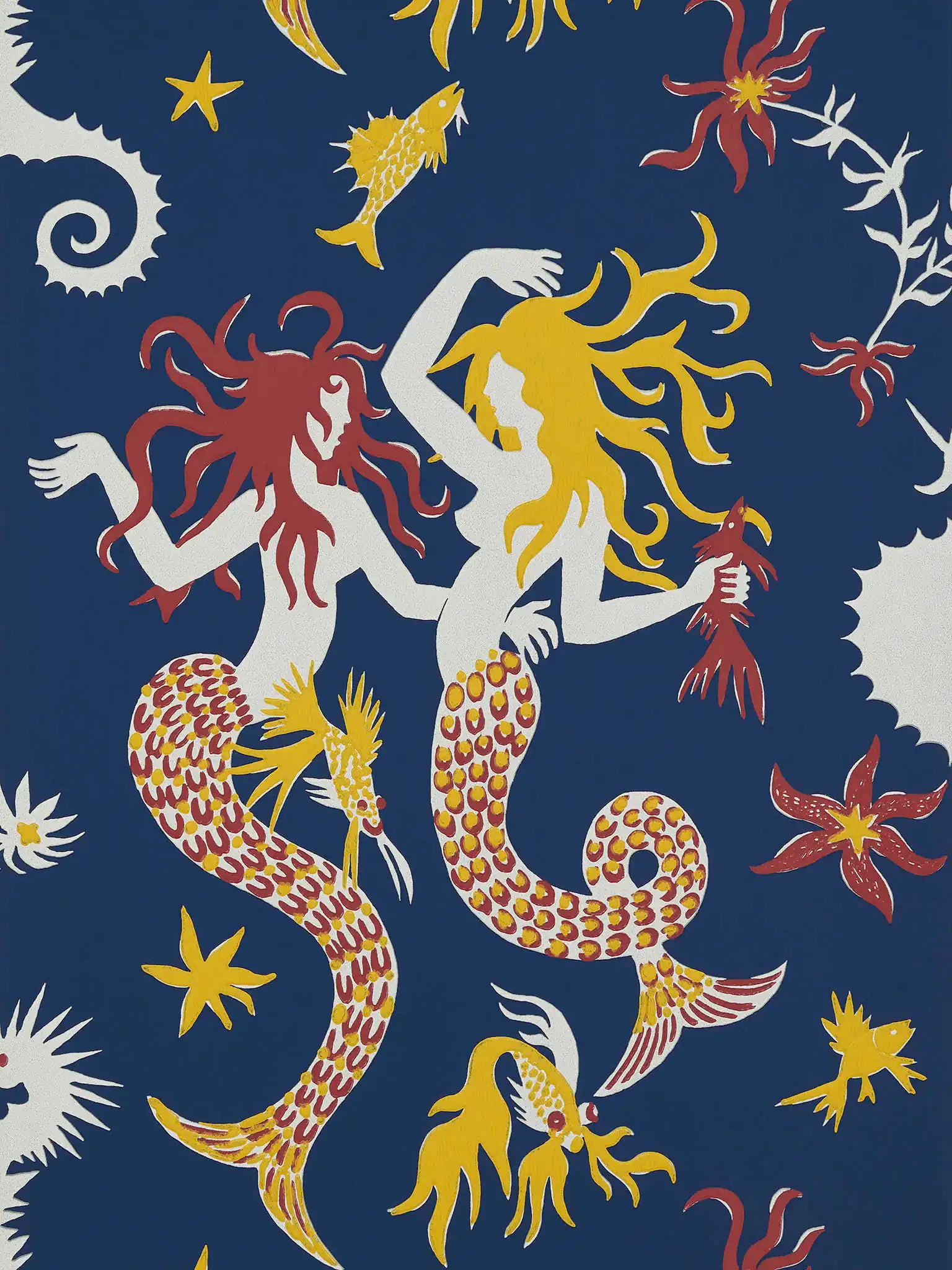 carta da parati con sirene Pierre Frey.