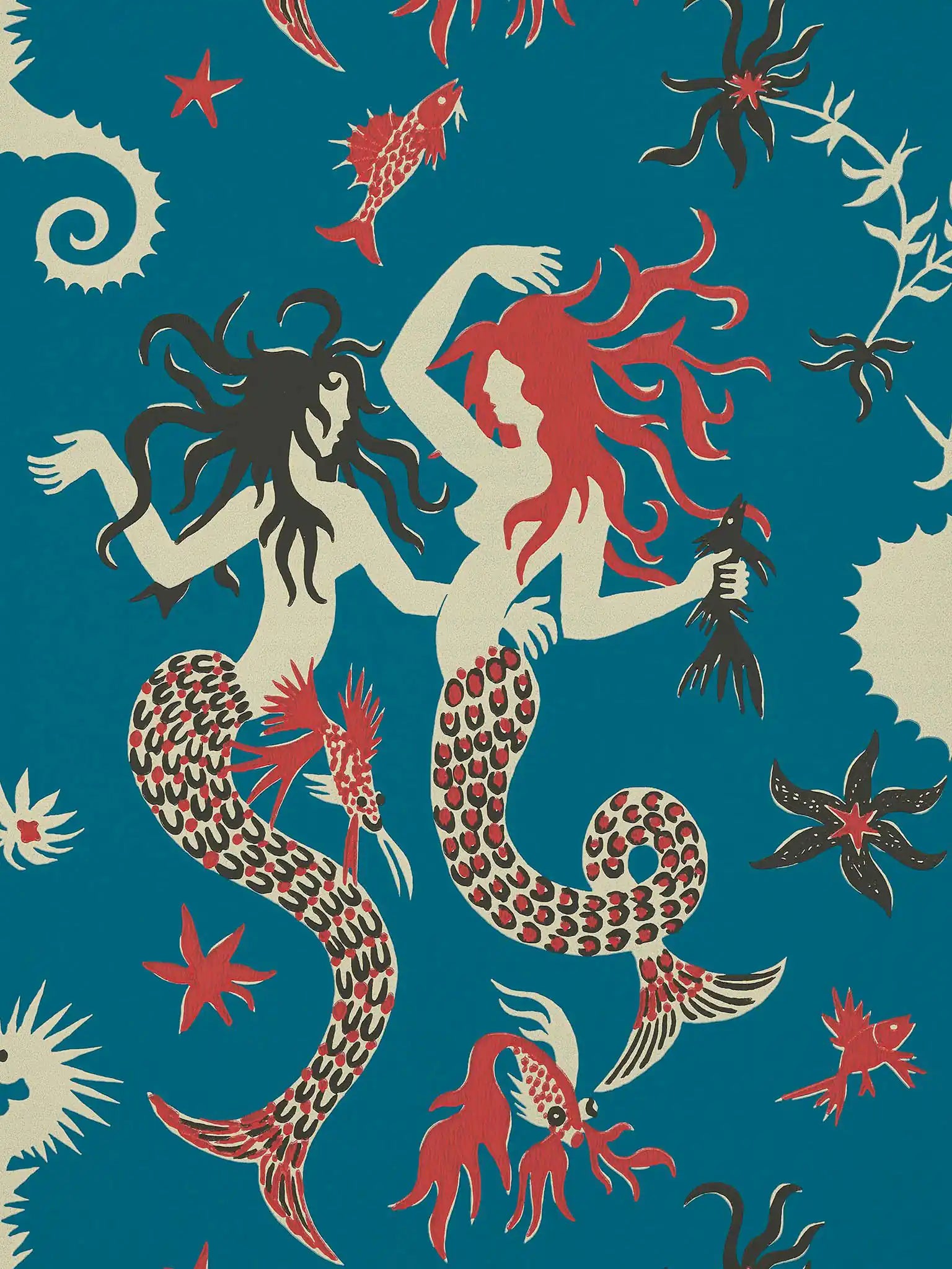 carta da parati con sirene Pierre Frey.